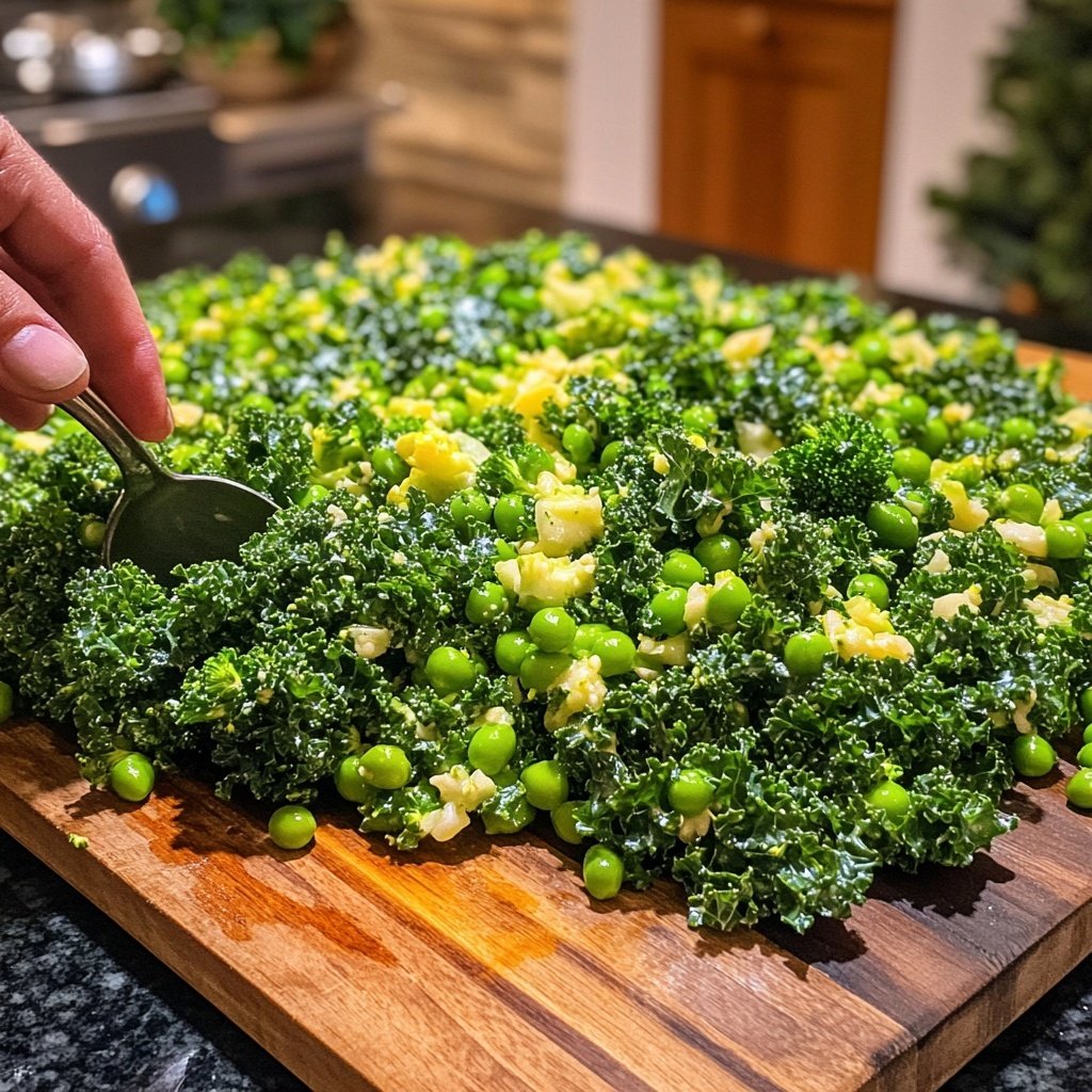 Brokkoli-, Grünkohl- und Erbsensalat