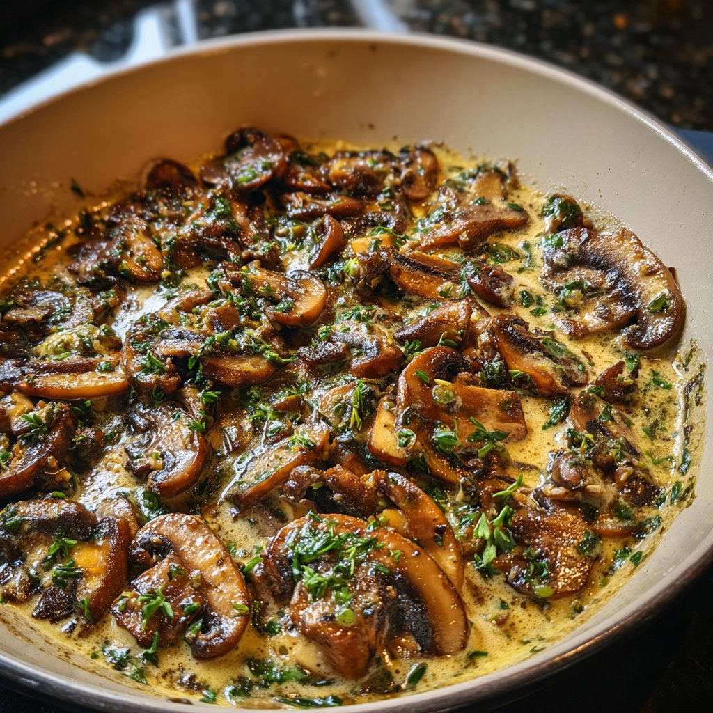 Abendessen mit cremiger Pilzpfanne