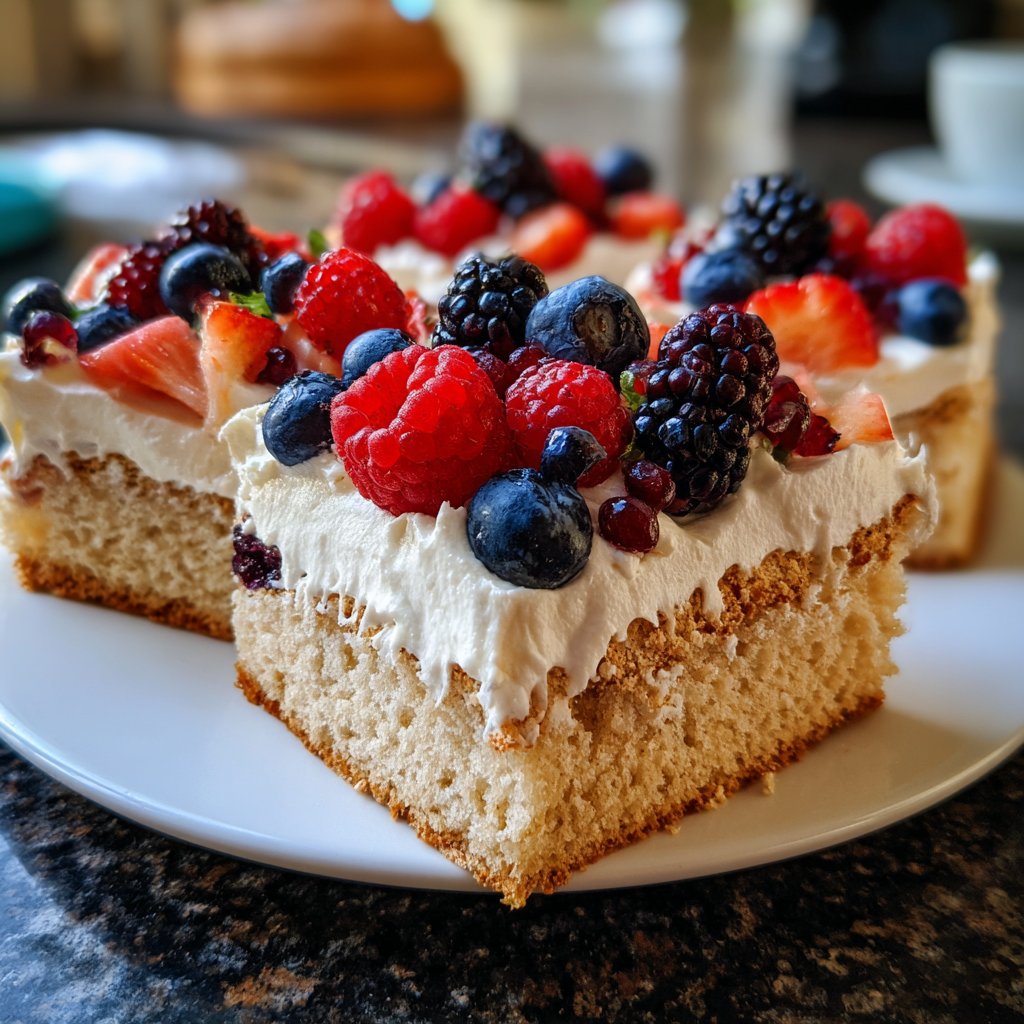 Blechkuchen mit Vanille und Beeren
